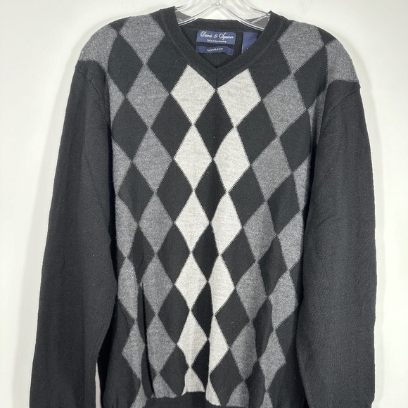 Davis & Squire Men's Size XXL Extra Fine Merino Wool Black Argyle Sweater - Picture 2 of 10